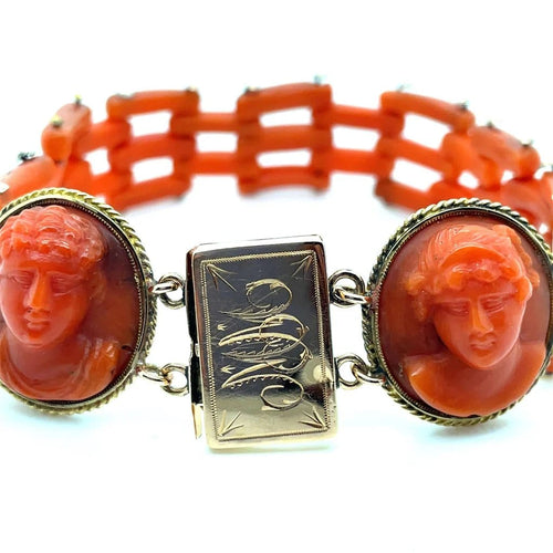 Bracelet Bracelet à 2 camées en or jaune et corail XIXe siècle 58 Facettes