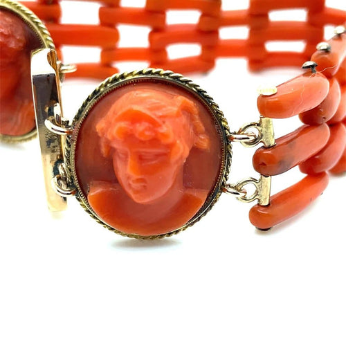 Bracelet Bracelet à 2 camées en or jaune et corail XIXe siècle 58 Facettes