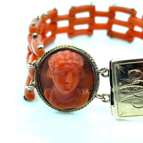 Bracelet Bracelet à 2 camées en or jaune et corail XIXe siècle 58 Facettes