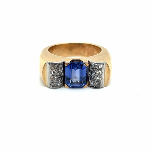 Bague 56 Bague Tank - Bague ancienne en or jaune et platine 58 Facettes