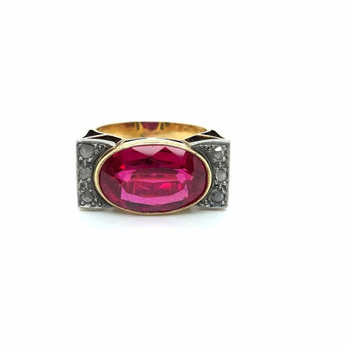 Bague 53 Bague tank en or rose et platine, saphir rose Verneuil et diamants 58 Facettes