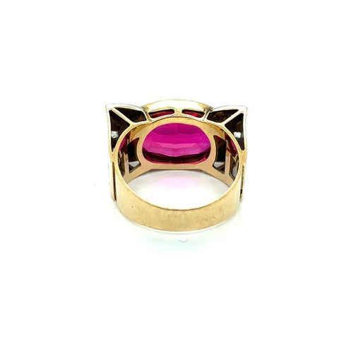 Bague 53 Bague tank en or rose et platine, saphir rose Verneuil et diamants 58 Facettes