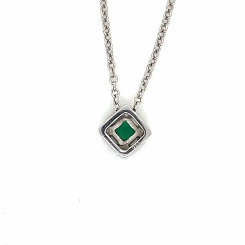 Collier Collier - Motif carré en or blanc avec émeraude et diamants 58 Facettes