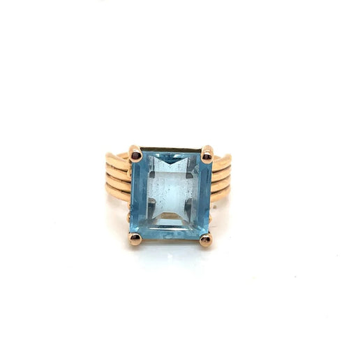 Bague 53 Bague en or rose 18 carats avec aigue-marine rectangulaire 58 Facettes