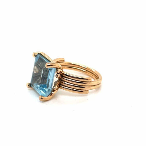 Bague 53 Bague en or rose 18 carats avec aigue-marine rectangulaire 58 Facettes