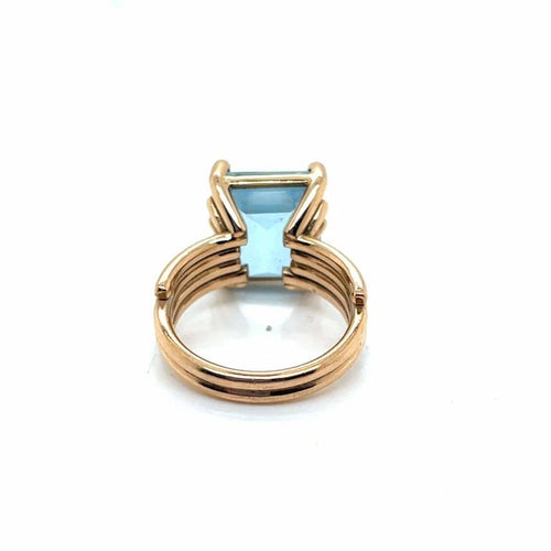 Bague 53 Bague en or rose 18 carats avec aigue-marine rectangulaire 58 Facettes