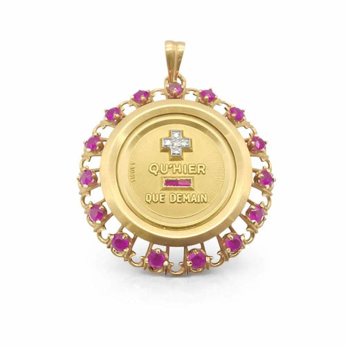 Pendentif Augis - Médaille d’amour en or jaune 18 carats, rubis et diamants 58 Facettes