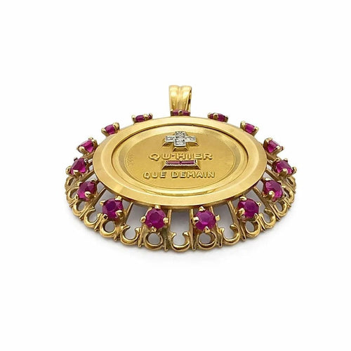 Pendentif Augis - Médaille d’amour en or jaune 18 carats, rubis et diamants 58 Facettes