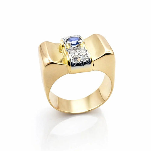 Bague 55 Bague tank en or jaune 18 carats, saphir et diamants 58 Facettes