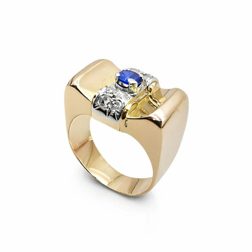 Bague 55 Bague tank en or jaune 18 carats, saphir et diamants 58 Facettes