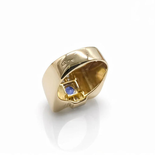 Bague 55 Bague tank en or jaune 18 carats, saphir et diamants 58 Facettes