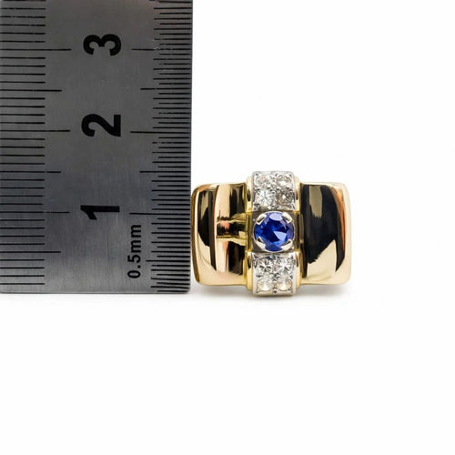 Bague 55 Bague tank en or jaune 18 carats, saphir et diamants 58 Facettes