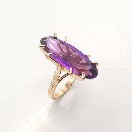 Bague 51 Bague années 50 en or rose 18 carats et améthyste 58 Facettes