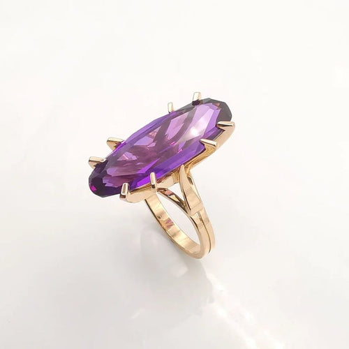 Bague 51 Bague années 50 en or rose 18 carats et améthyste 58 Facettes