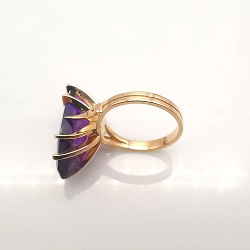 Bague 51 Bague années 50 en or rose 18 carats et améthyste 58 Facettes