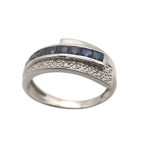 Bague 51 Bague en or blanc 18 carats avec saphirs et diamants 58 Facettes