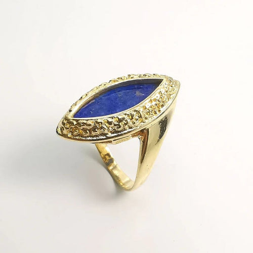 Bague 54 Bague en or jaune 18 carats au lapis-lazuli taille marquise 58 Facettes