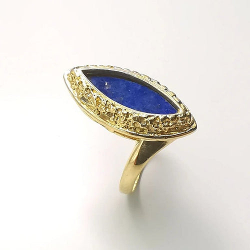 Bague 54 Bague en or jaune 18 carats au lapis-lazuli taille marquise 58 Facettes