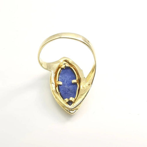 Bague 54 Bague en or jaune 18 carats au lapis-lazuli taille marquise 58 Facettes