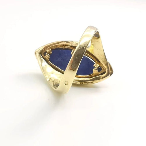 Bague 54 Bague en or jaune 18 carats au lapis-lazuli taille marquise 58 Facettes