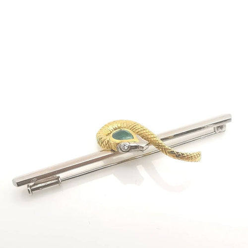 Broche Broche serpent en or jaune et blanc 18 carats émeraude et diamants 58 Facettes
