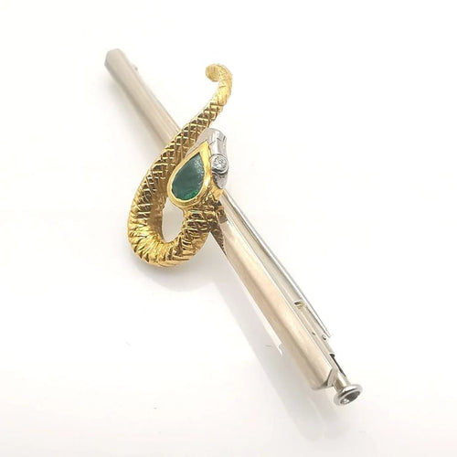 Broche Broche serpent en or jaune et blanc 18 carats émeraude et diamants 58 Facettes