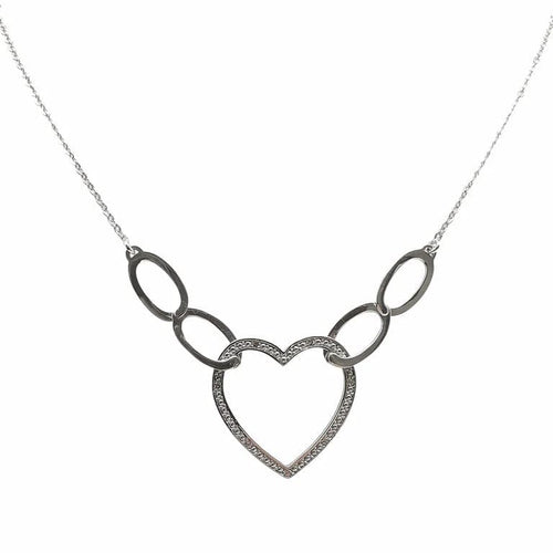 Collier Collier maille forçat cœur en or blanc 18 carats et diamants 58 Facettes