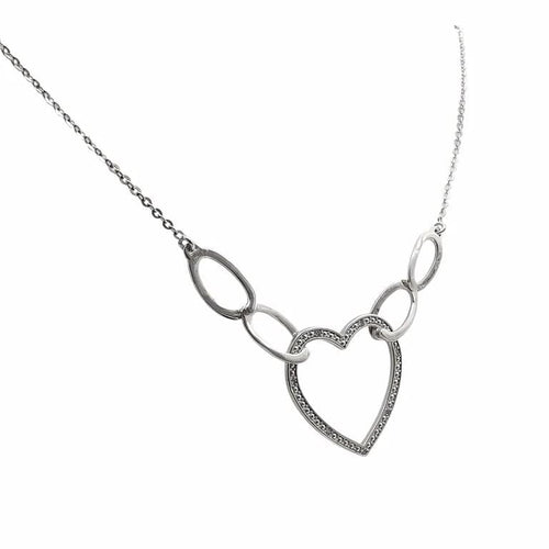 Collier Collier maille forçat cœur en or blanc 18 carats et diamants 58 Facettes
