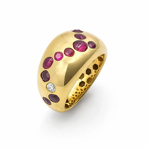 Bague 53 Bague en or jaune 18 carats rubis et diamants 58 Facettes