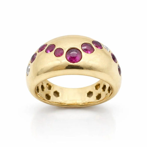 Bague 53 Bague en or jaune 18 carats rubis et diamants 58 Facettes