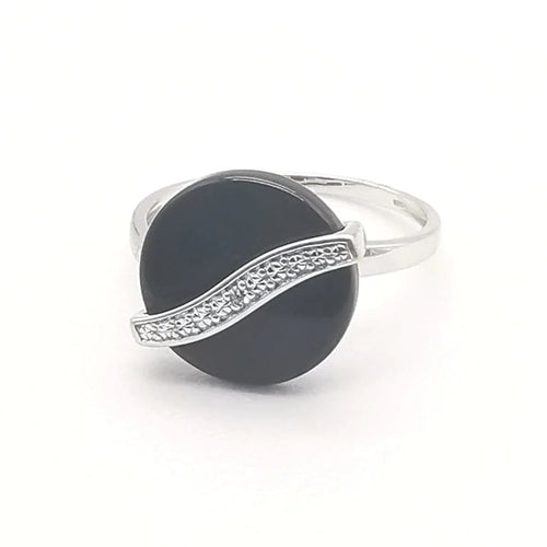 Bague 56 Bague en or blanc 18 carats avec onyx et diamant 58 Facettes