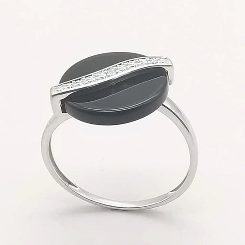 Bague 56 Bague en or blanc 18 carats avec onyx et diamant 58 Facettes