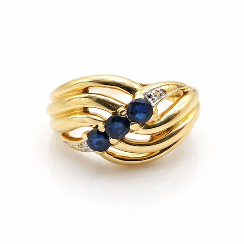 Bague 53 Bague en or jaune 18 carats avec saphirs et diamants 58 Facettes