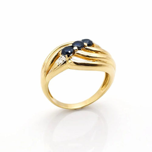 Bague 53 Bague en or jaune 18 carats avec saphirs et diamants 58 Facettes