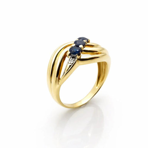Bague 53 Bague en or jaune 18 carats avec saphirs et diamants 58 Facettes