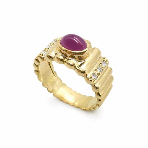 Bague Bague en or jaune 18 carats rubis et diamants 58 Facettes