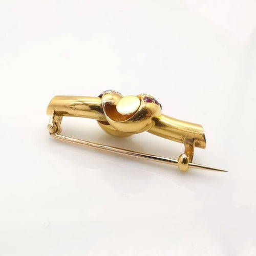 Broche Broche en or jaune 18 carats avec diamants et rubis 58 Facettes