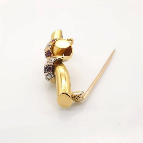 Broche Broche en or jaune 18 carats avec diamants et rubis 58 Facettes