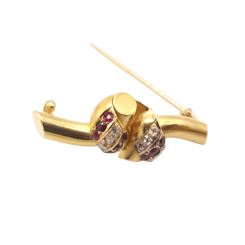 Broche Broche en or jaune 18 carats avec diamants et rubis 58 Facettes
