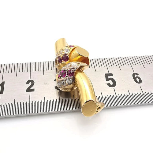 Broche Broche en or jaune 18 carats avec diamants et rubis 58 Facettes
