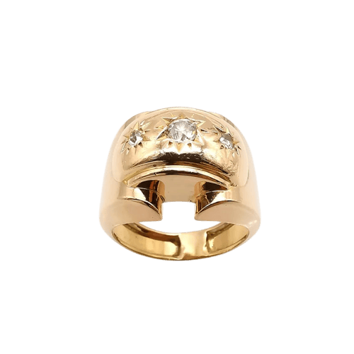 Bague 57 Bague tank en or jaune 18 carats et diamants taille ancienne 58 Facettes