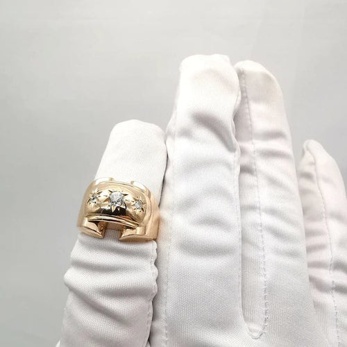 Bague 57 Bague tank en or jaune 18 carats et diamants taille ancienne 58 Facettes