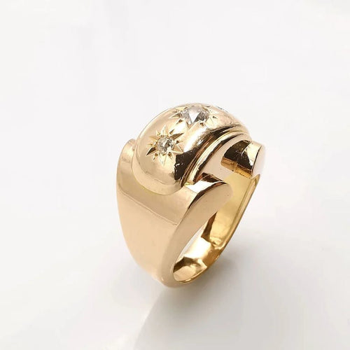Bague 57 Bague tank en or jaune 18 carats et diamants taille ancienne 58 Facettes