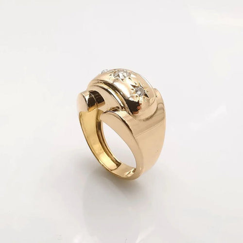 Bague 57 Bague tank en or jaune 18 carats et diamants taille ancienne 58 Facettes