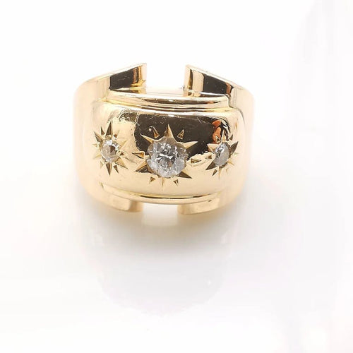 Bague 57 Bague tank en or jaune 18 carats et diamants taille ancienne 58 Facettes