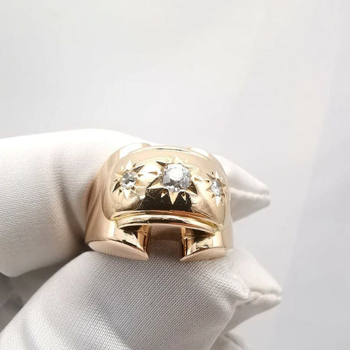 Bague 57 Bague tank en or jaune 18 carats et diamants taille ancienne 58 Facettes