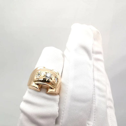 Bague 57 Bague tank en or jaune 18 carats et diamants taille ancienne 58 Facettes