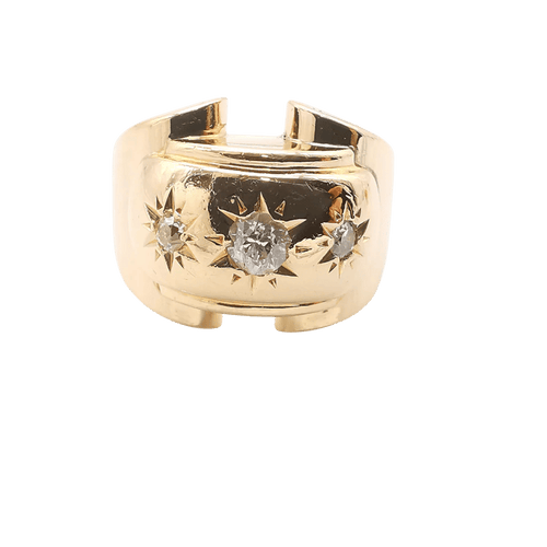 Bague 57 Bague tank en or jaune 18 carats et diamants taille ancienne 58 Facettes