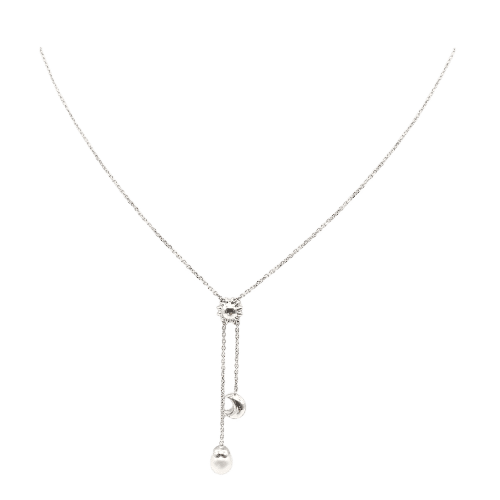 Collier Collier en or blanc 18 carats avec perle 58 Facettes