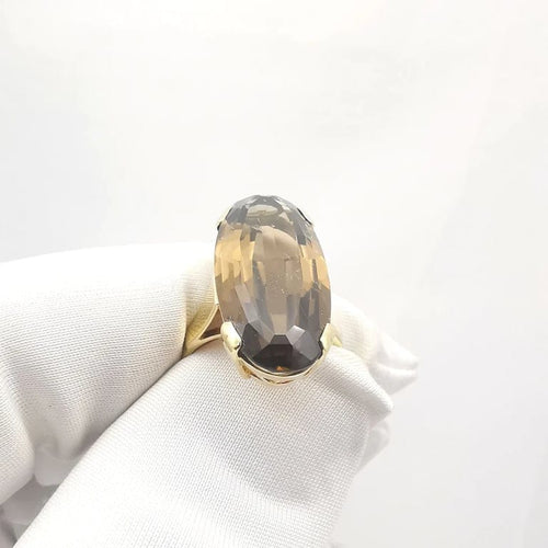 Bague 52 Bague en or jaune 18 carats avec quartz ovale 58 Facettes